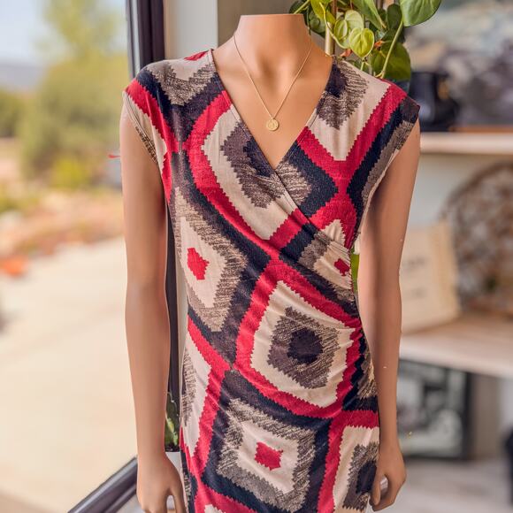 Ralph Lauren Faux Wrap Fitted Geometric Patterned Midi Dress, Women’s Size Small - Picture 8 of 9